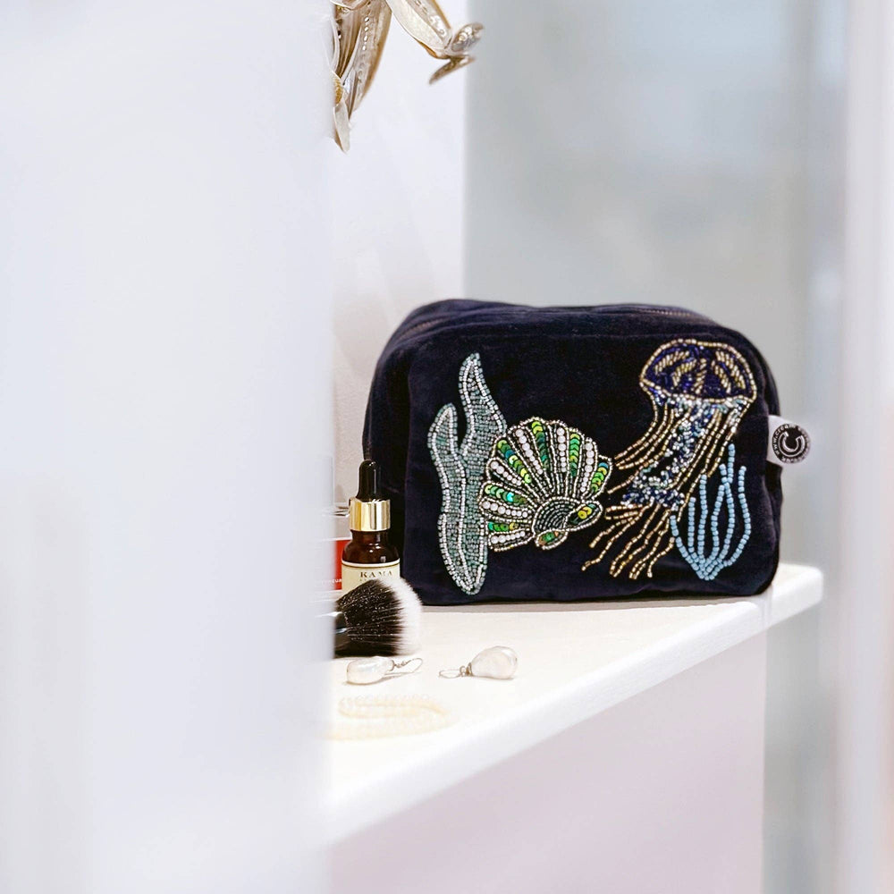 Cream Cornwall |Velvet Beaded Jellyfish Cosmetic Bag - Monica Luz