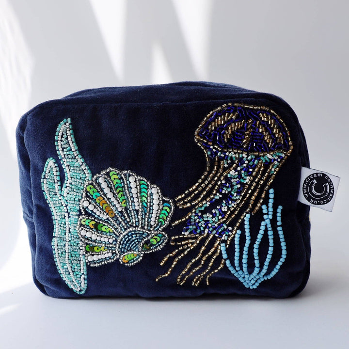 Cream Cornwall |Velvet Beaded Jellyfish Cosmetic Bag - Monica Luz