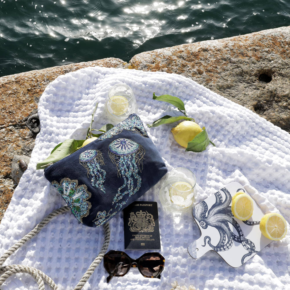 Cream Cornwall | Velvet Beaded Jellyfish Pouch Bag - Monica Luz