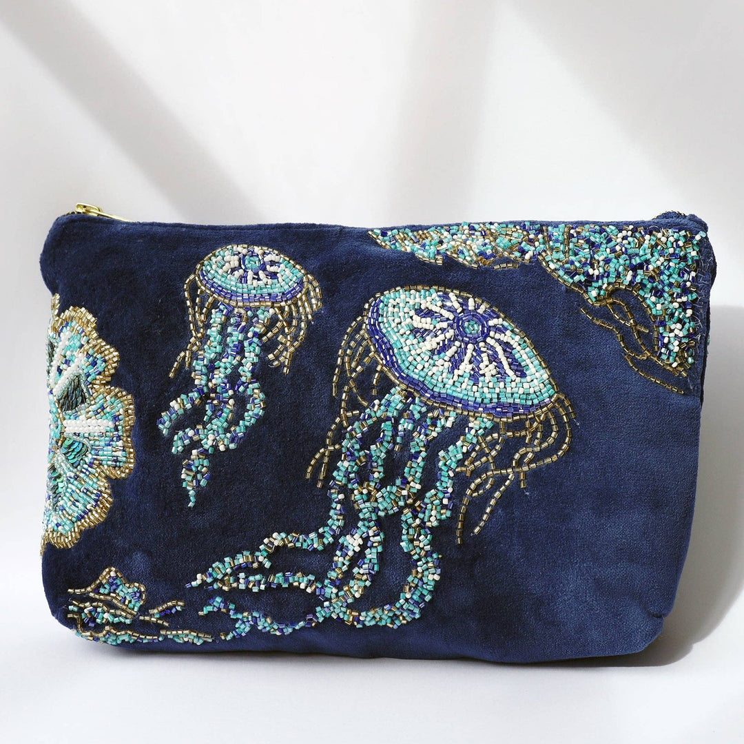 Cream Cornwall | Velvet Beaded Jellyfish Pouch Bag - Monica Luz