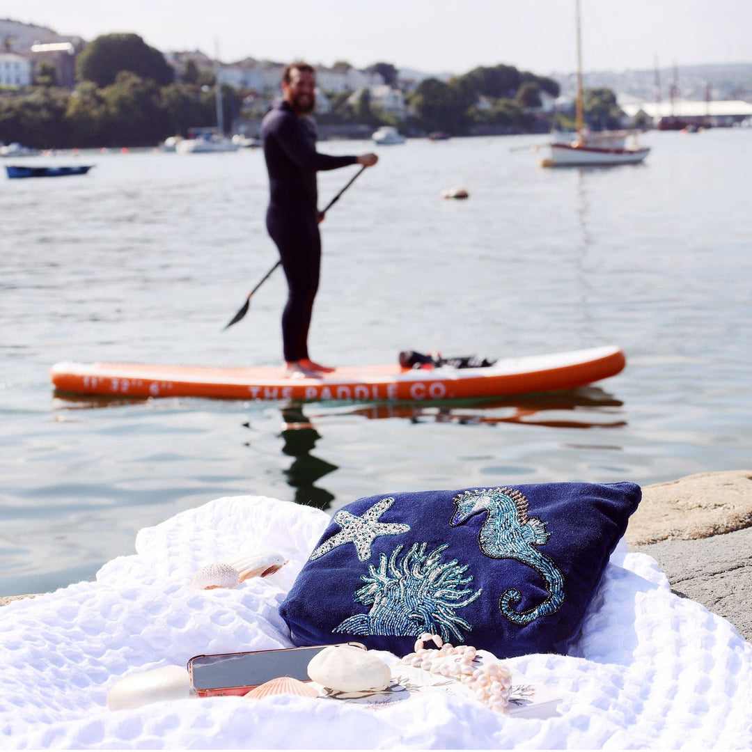 Cream Cornwall | Velvet Beaded Seahorse Pouch Bag - Monica Luz