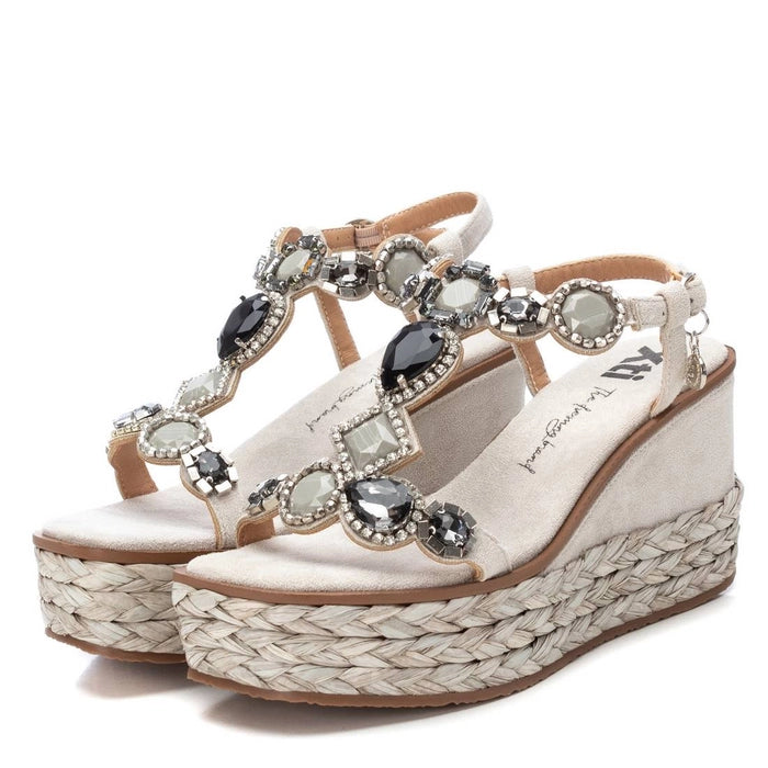 Vegan Shoes / Gemstones jewelled Wedges in Cream or in Black