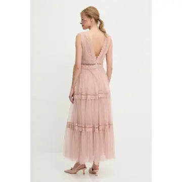 Nikki Polka dot tulle and lace maxi dress - Soft Rose