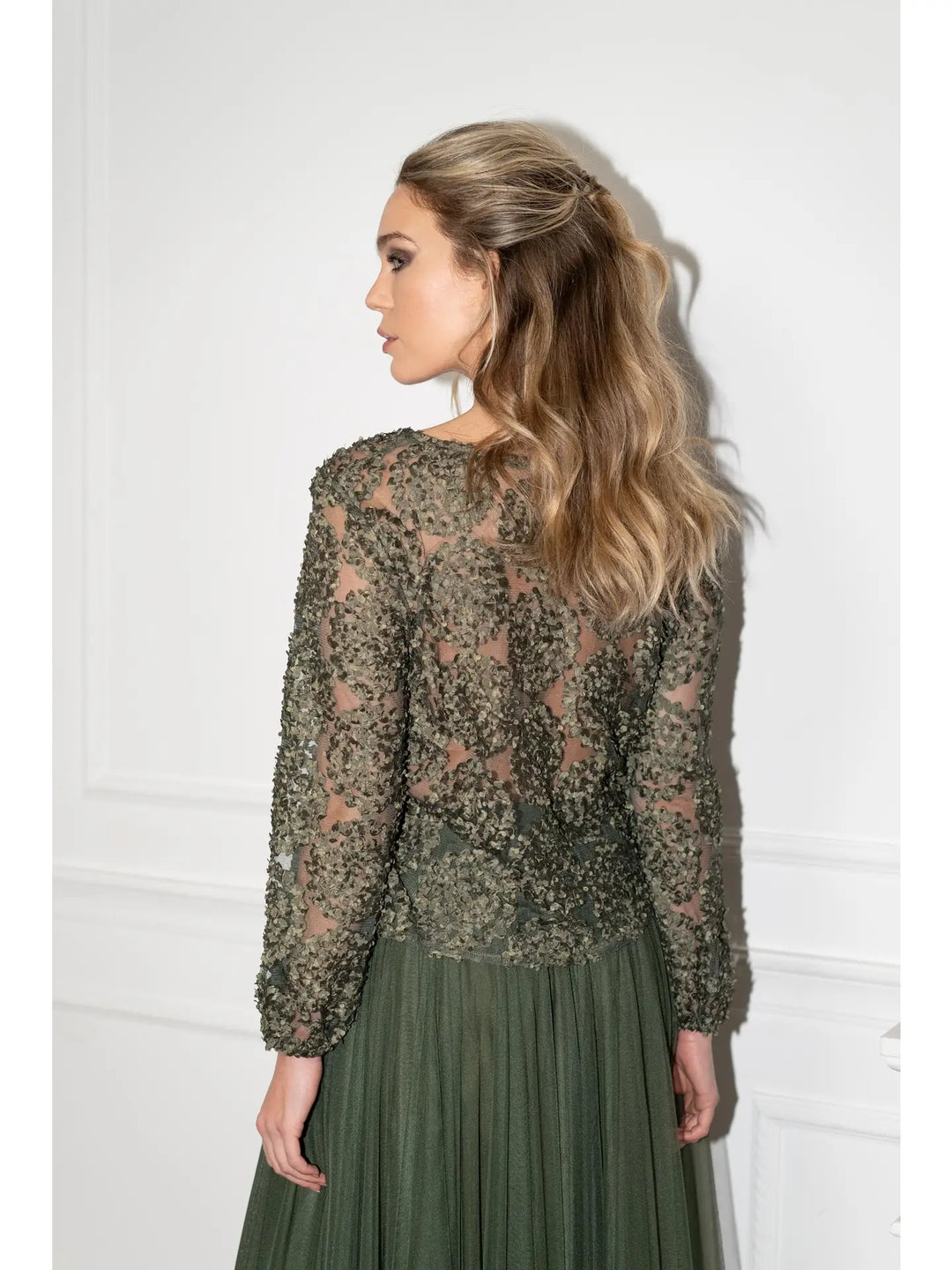 Textured rosette blouse | Olive Green