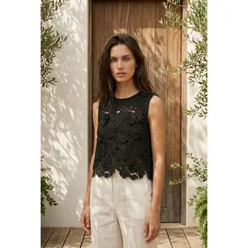 Miley 3D Embroidered Floral Top - Black