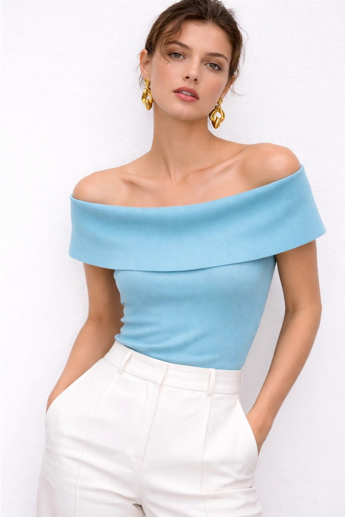 Bardot Fine Knit Shoulder Top - Turquoise