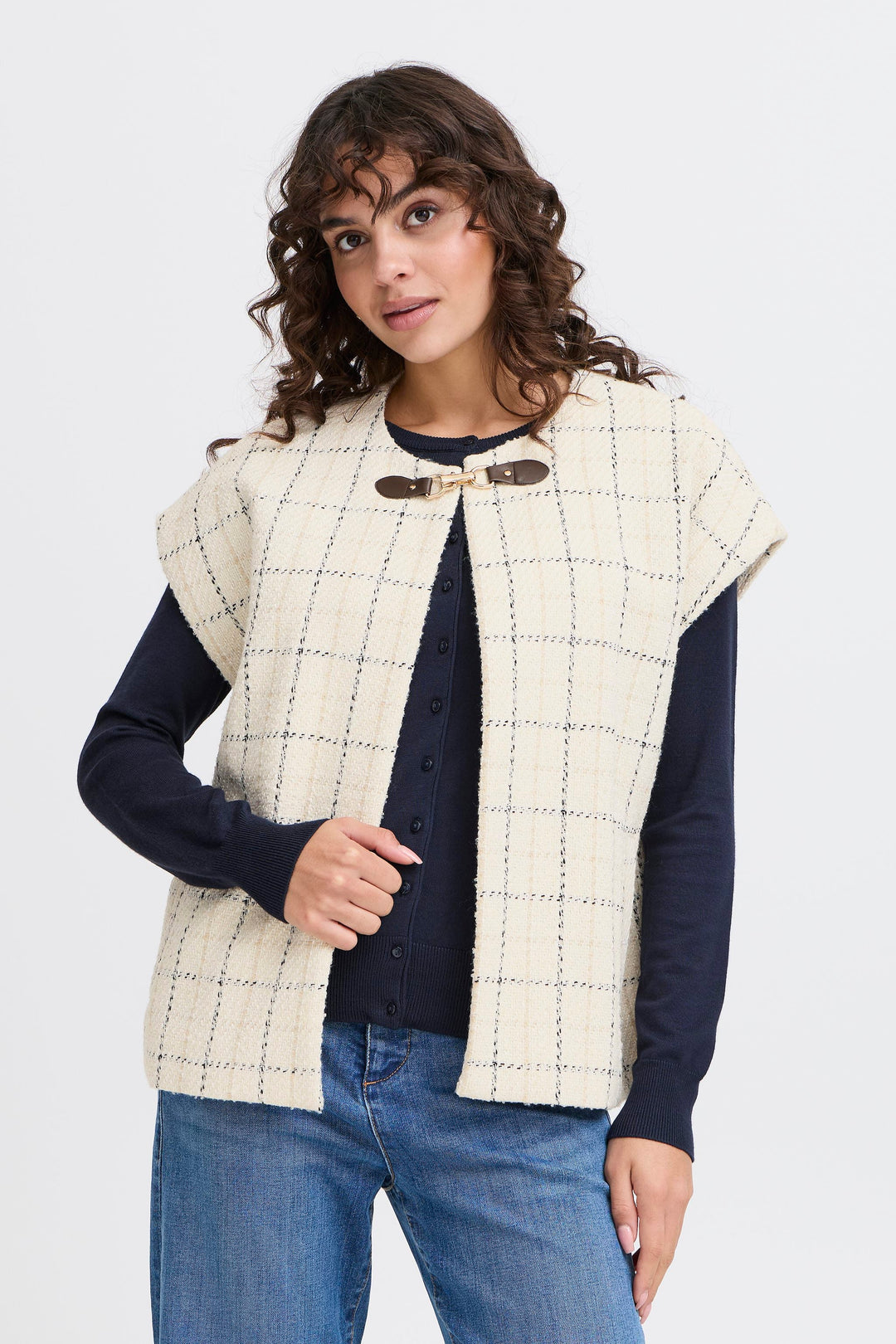 Fransa | Chani Tweed Waistcoat Cape | Moonbeam mix - Monica Luz