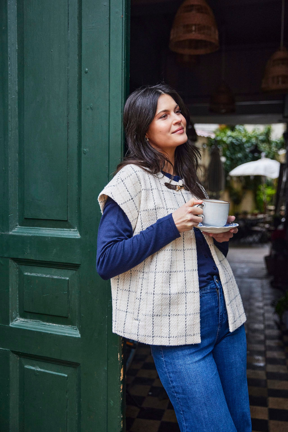 Fransa | Chani Tweed Waistcoat Cape | Moonbeam mix - Monica Luz