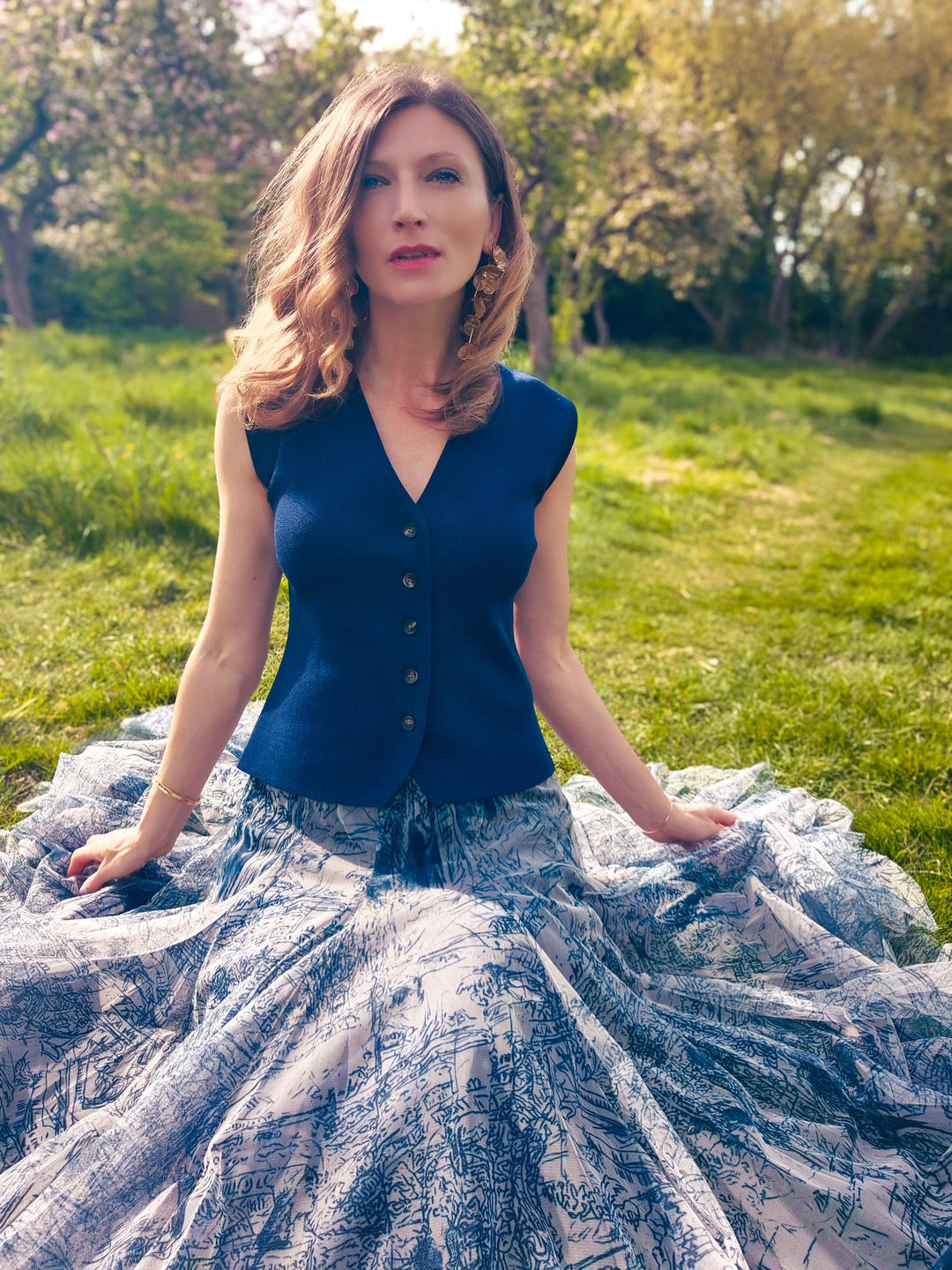 French Riviera Parisian Art printed Tulle Skirt | Navy Blue - Monica Luz