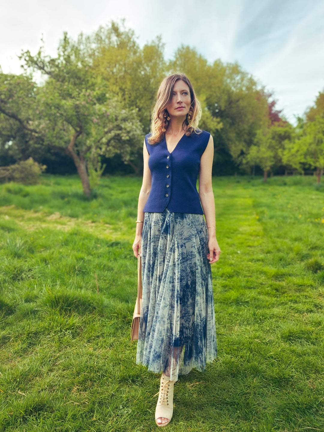 French Riviera Parisian Art printed Tulle Skirt | Navy Blue - Monica Luz