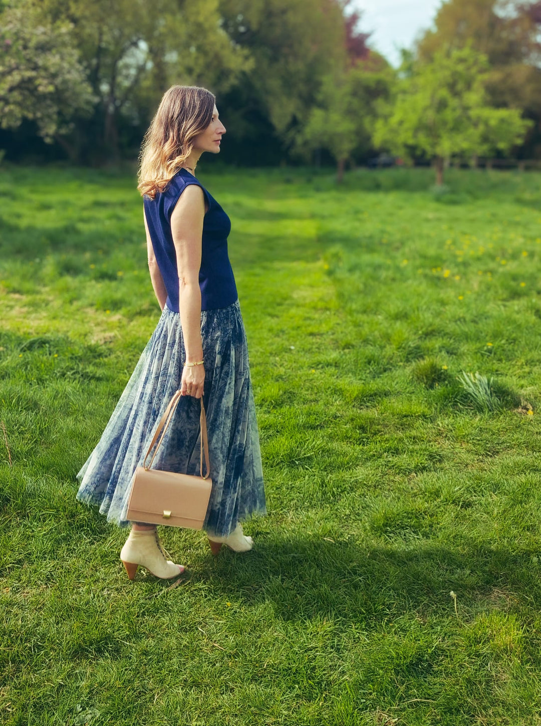 French Riviera Parisian Art printed Tulle Skirt | Navy Blue - Monica Luz