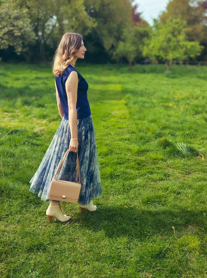 French Riviera Parisian Art printed Tulle Skirt | Navy Blue - Monica Luz