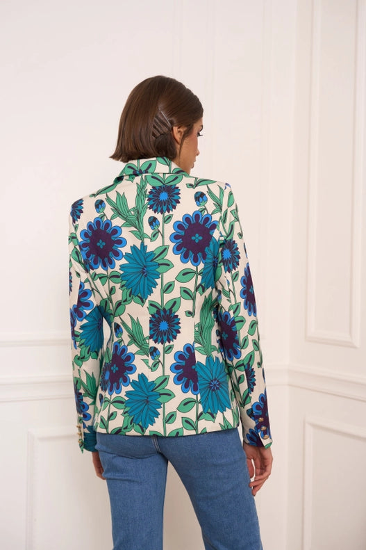 Pippa Double Breasted Jacket with gold buttons in a gorgeous statement floral print