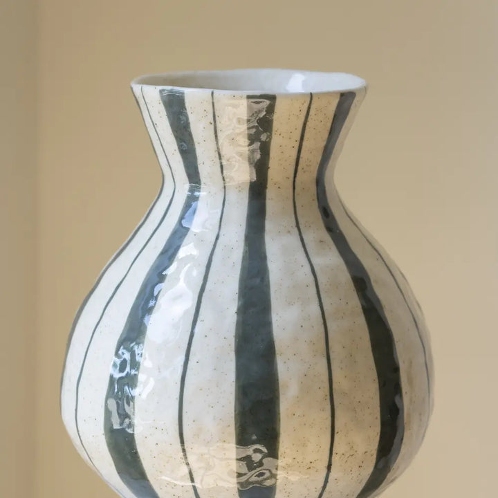 Fluted Neck Vase Green Stripe