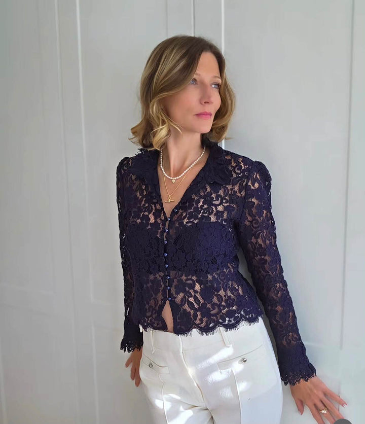 Sabina Lace Blouse - Navy Blue