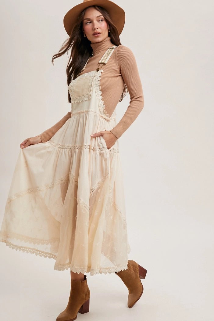 Kimberly Lace Embroidered Tulle Bib scalloped Dress | Ecru - Monica Luz