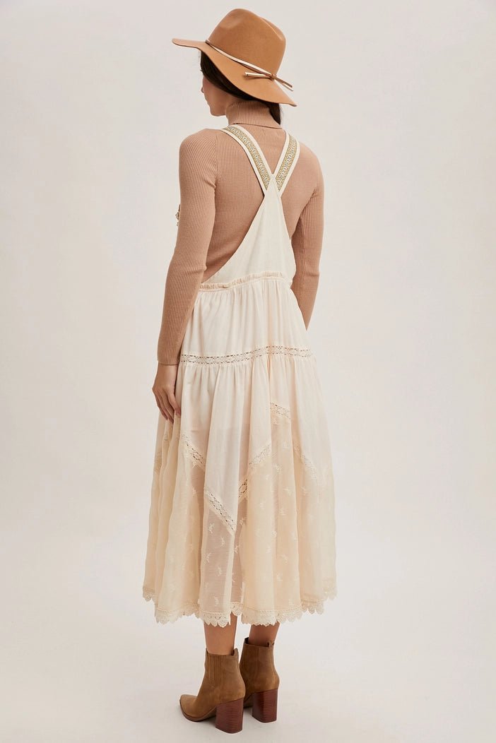Kimberly Lace Embroidered Tulle Bib scalloped Dress | Ecru - Monica Luz