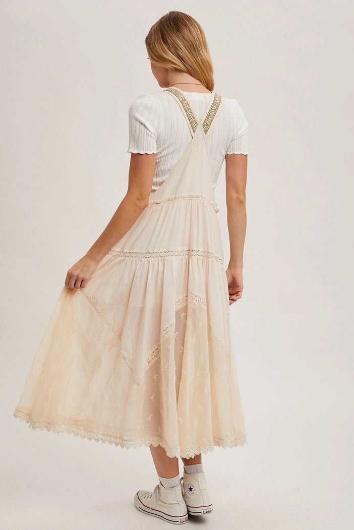 Kimberly Lace Embroidered Tulle Bib scalloped Dress | Ecru - Monica Luz