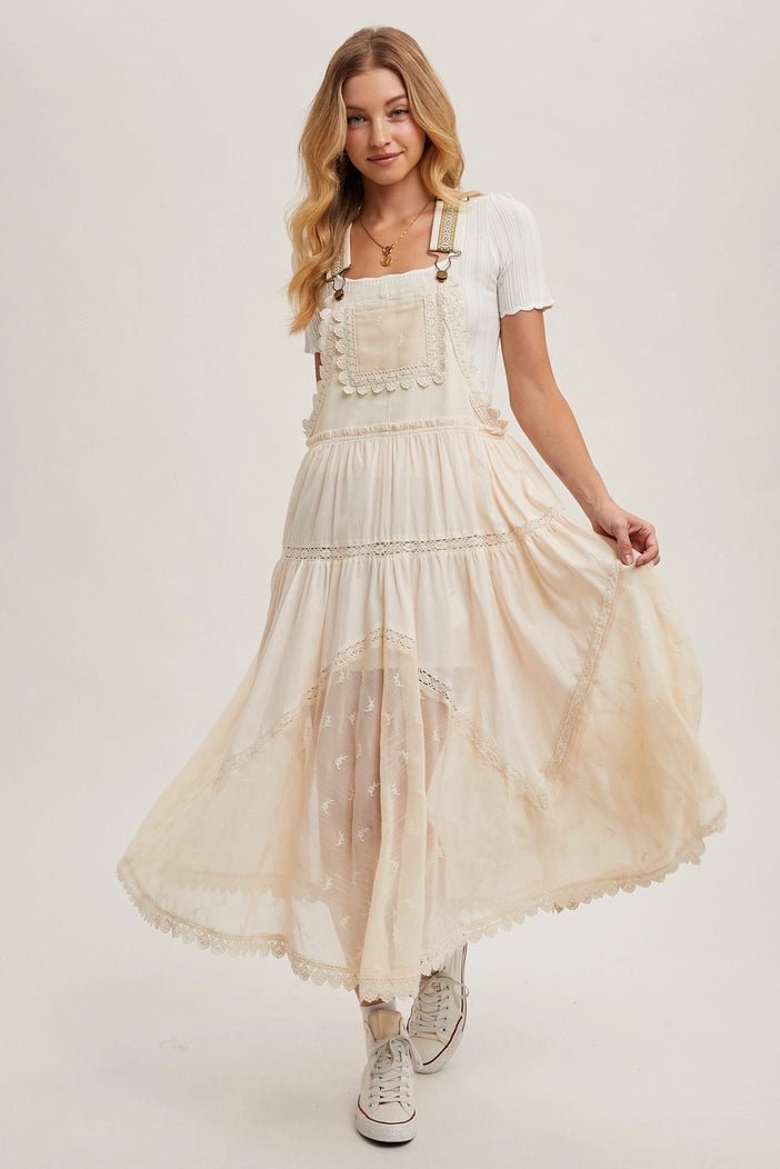 Kimberly Lace Embroidered Tulle Bib scalloped Dress | Ecru - Monica Luz