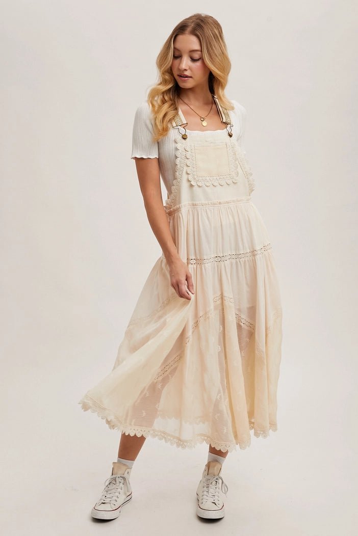 Kimberly Lace Embroidered Tulle Bib scalloped Dress | Ecru - Monica Luz