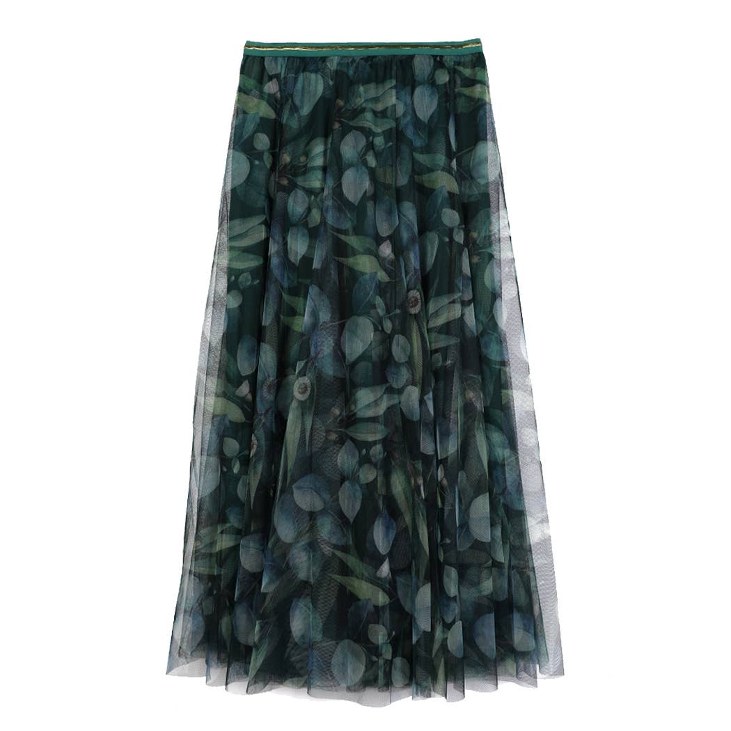 Last True Angel Botanical Print Tulle Layer Skirt - Navy & Green - Monica Luz