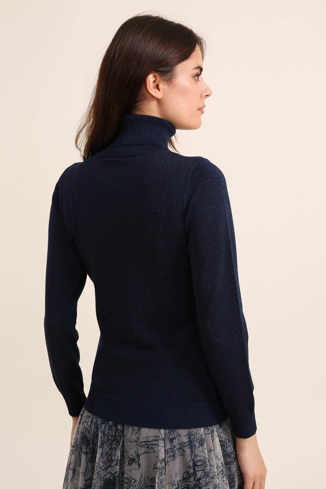 Tencel and lurex knit turtleneck sweater / One size