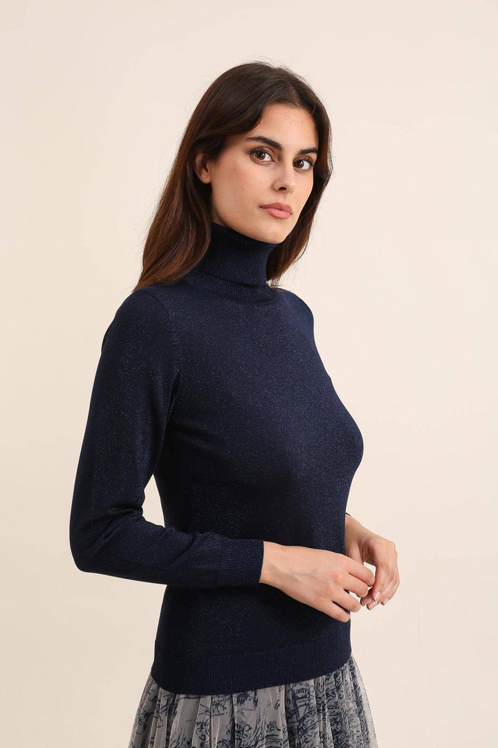 Tencel and lurex knit turtleneck sweater / One size