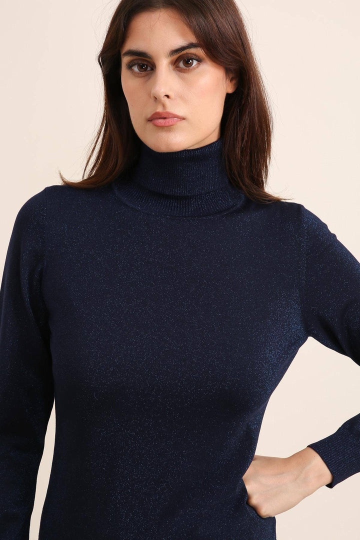 Tencel and lurex knit turtleneck sweater / One size