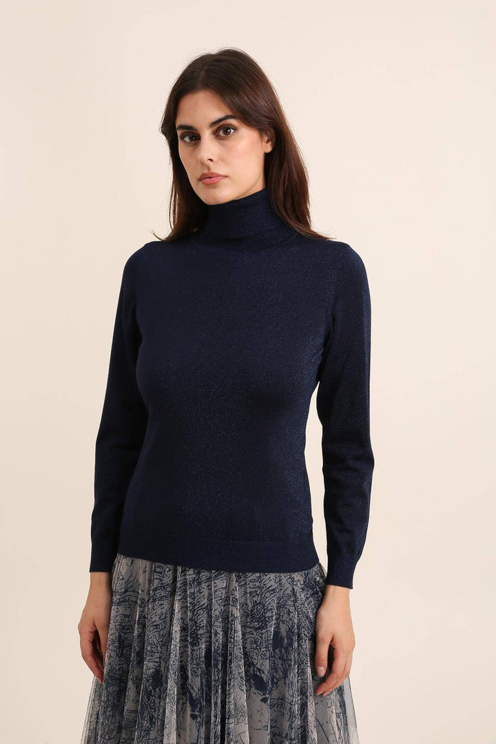 Tencel and lurex knit turtleneck sweater / One size