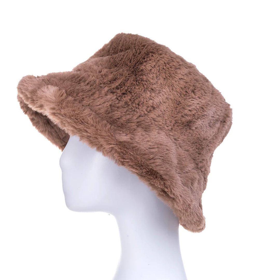 New York Faux Fur Bucket Hat | black | Stone | Cappuccino - Monica Luz