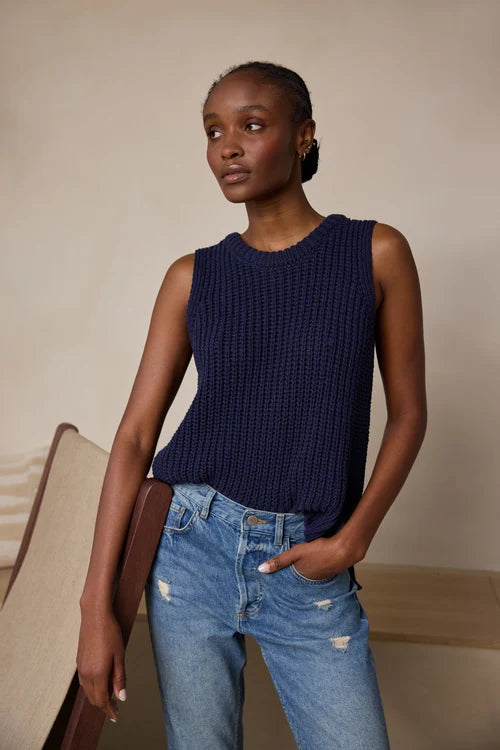 Rebecca Ribbed Tank Top - Olive | Navy