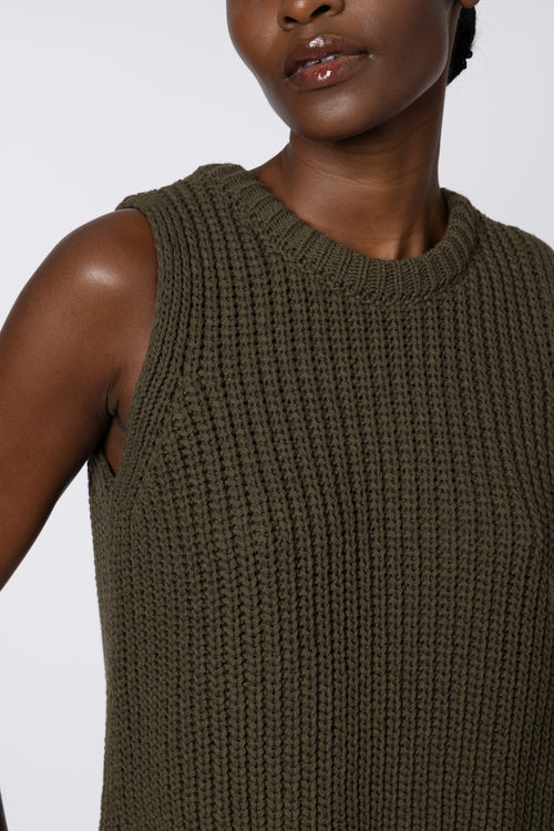 Rebecca Ribbed Tank Top - Olive | Navy