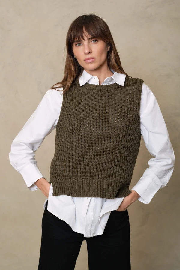 Rebecca Ribbed Tank Top - Olive | Navy