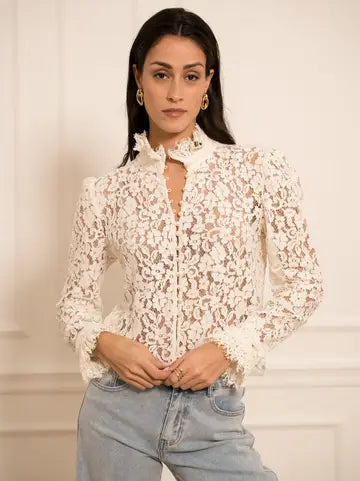 Sabina Lace Blouse - Ecru Choklate Paris