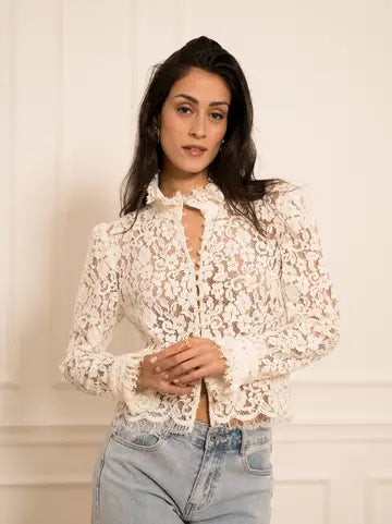 Sabina Lace Blouse - Ecru Choklate Paris