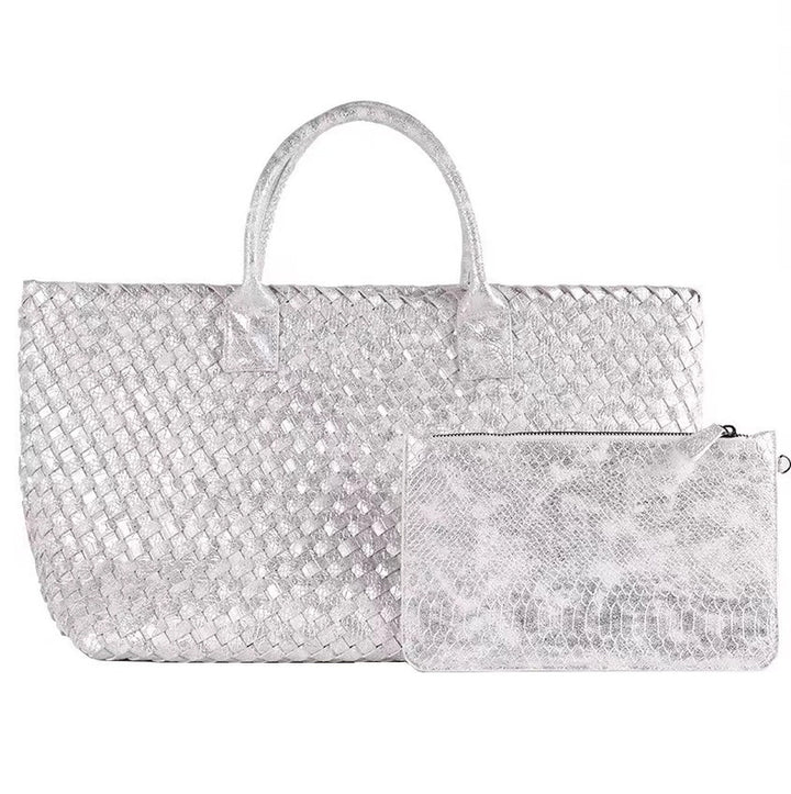 Carrie Luxurious Woven Tote Bag w/ detachable inner large pouch