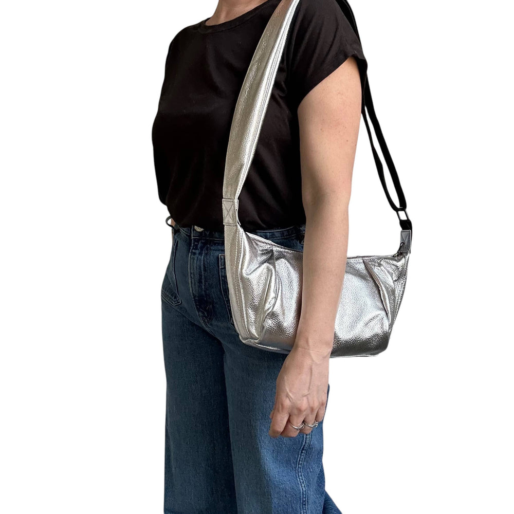 Sixton London | Brixton cross body sling bag - silver leather - Monica Luz