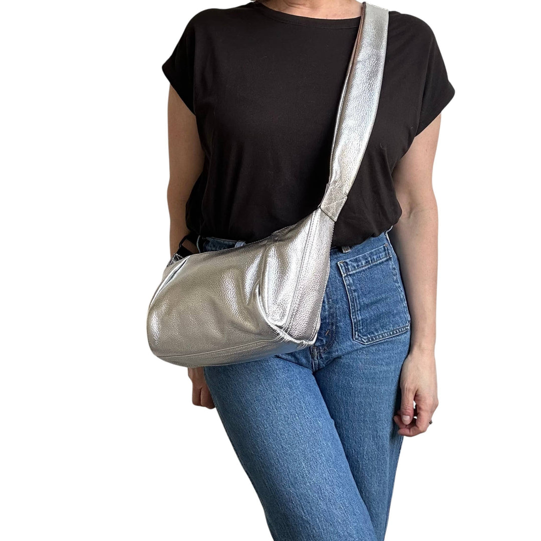 Sixton London | Brixton cross body sling bag - silver leather - Monica Luz